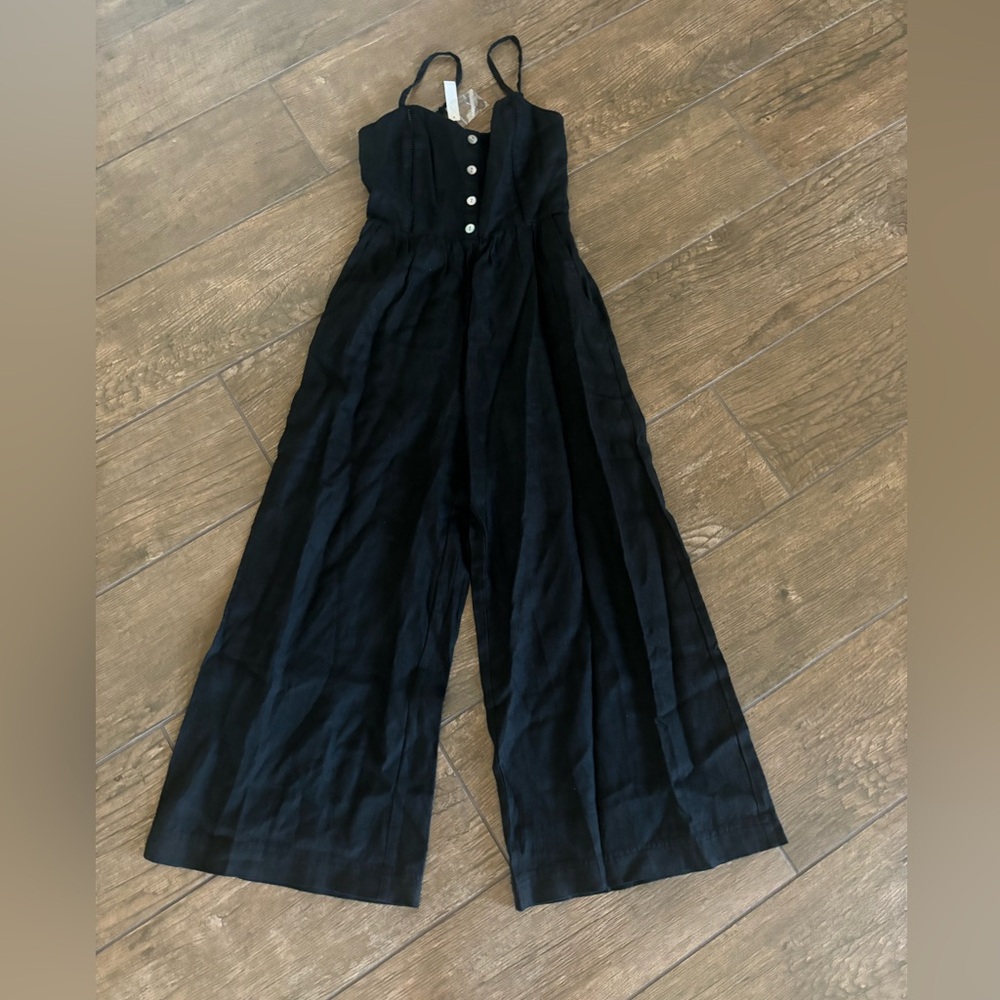 Madewell Sleeveless Wide-Leg Jumpsuit in 100% Linen sz  0 NP077 - Picture 3 of 5